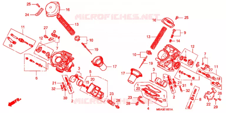 CARBURATEUR (PIECES CONSTITUTIVES) Honda MOTO 750 SHADOW 2002  VT750CDD2