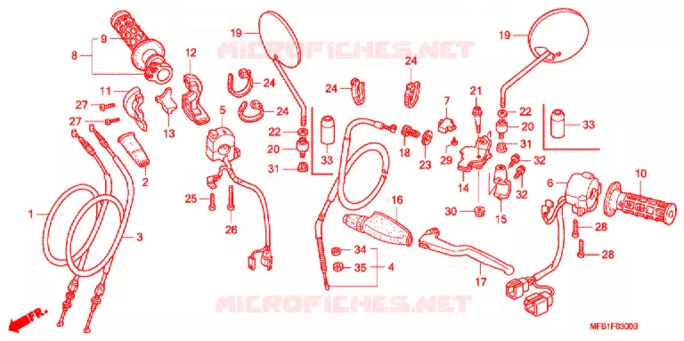 LEVIER DE GUIDON - CABLE - COMMODO Honda MOTO 400 XR 2005  XR4005