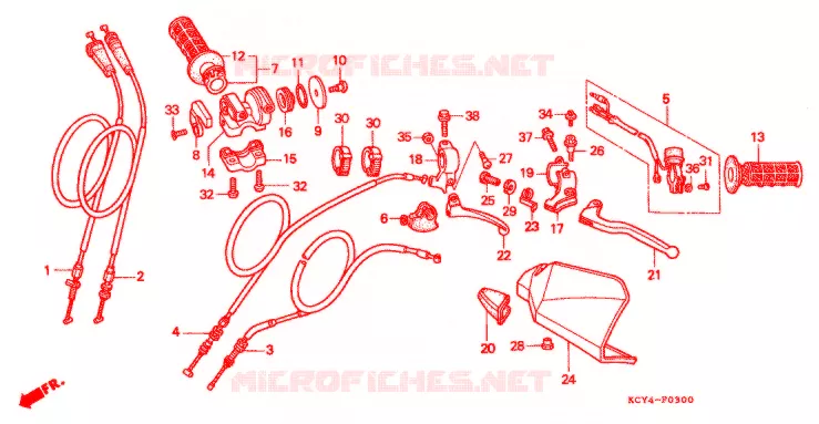 LEVIER DE GUIDON - CABLE - COMMODO Honda MOTO 400 XR 2001  XR400R1