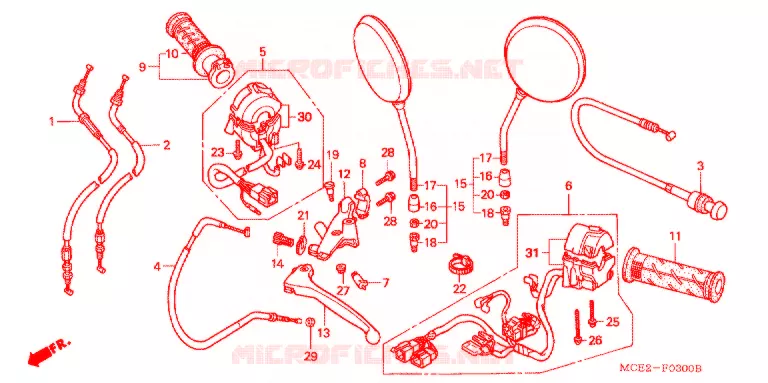 COMMODO - LEVIER - CABLE Honda MOTO 400 CB 2002  CB400LY
