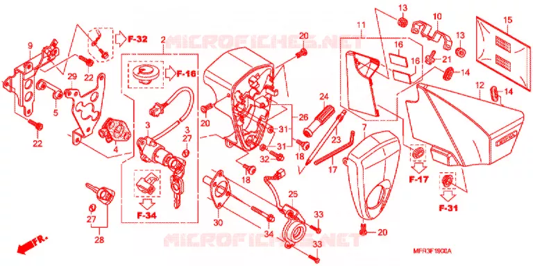 COUVERCLE LATERAL - OUTILS - CONTACTEUR A CLES Honda MOTO 1300 VT 2011  VT1300CXAA