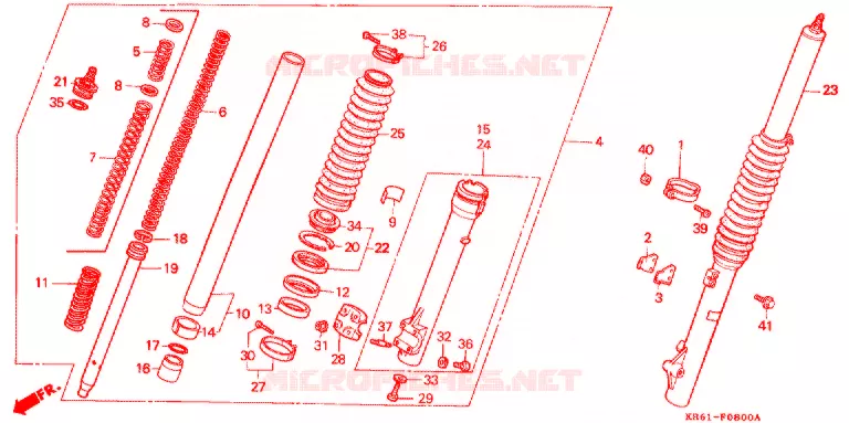 FOURCHE (1) (RF/R2F/RH/R3J/RK/RL/R3L) Honda MOTO 250 XL 1986  XLR250R2F