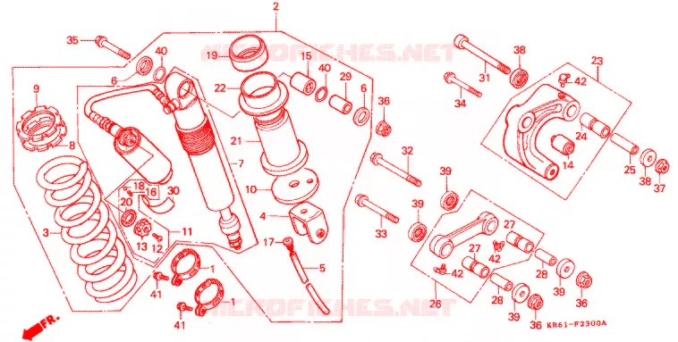 AMORTISSEUR ARRIERE (1) (RF/R2F/RH/R3J/RK/RL/R3L) Honda MOTO 250 XL 1989  XLR250RK