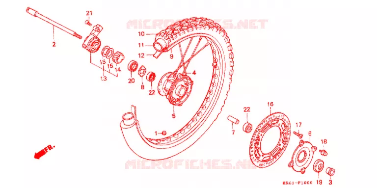 ROUE AVANT (1) (RF/R2F/RH/R3J/RK/RL/R3L) Honda MOTO 250 XL 1989  XLR250RK
