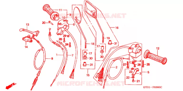 LEVIER DE GUIDON - CABLE - COMMODO Honda MOTO 70 CUB 1997  C70DV
