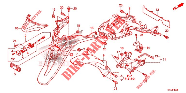 GARDE BOUE ARRIERE   ECLAIRAGE DE PLAQUE pour Honda SH 125 ABS D 2ED 2019