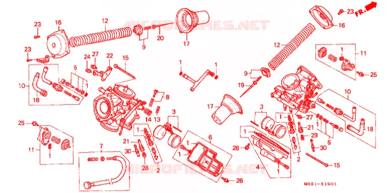 CARBURATEUR (PIECES CONSTITUTIVES) Honda MOTO 800 PC800 1996  PC800T