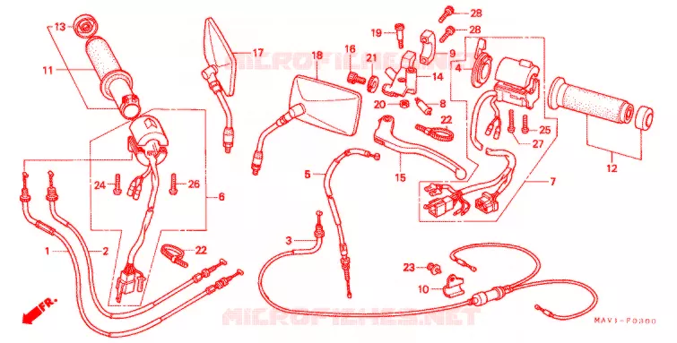 LEVIER DE GUIDON - CABLE - COMMODO Honda MOTO 400 ROADSTAR 1996  VRX400T_II