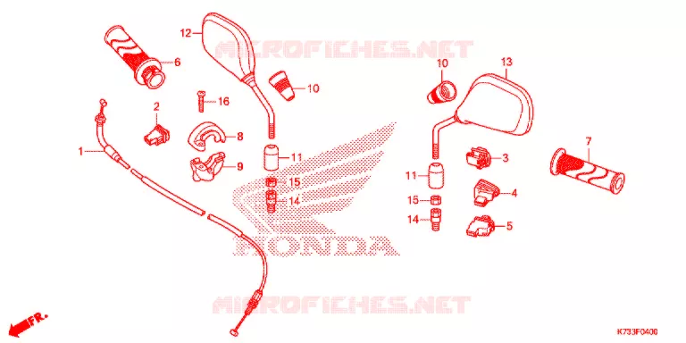 COMMODOS - POIGNEES - CABLES - MIROIR (AFS125MSF/CSF/KSFH) Honda MOTO 125 WAVE 2018  AFS125KSFH_TH