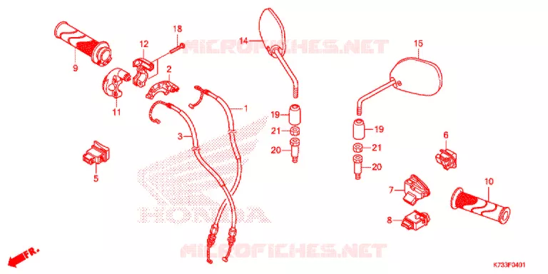 COMMODOS - POIGNEES - CABLES - MIROIR (AFS125MSF/CSFK) Honda MOTO 125 WAVE 2018  AFS125MSFK