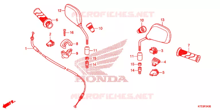 COMMODOS - POIGNEES - CABLES - MIROIR (AFS125MSF/CSF/KSFH) Honda MOTO 125 WAVE 2017  AFS125MSFH_TH