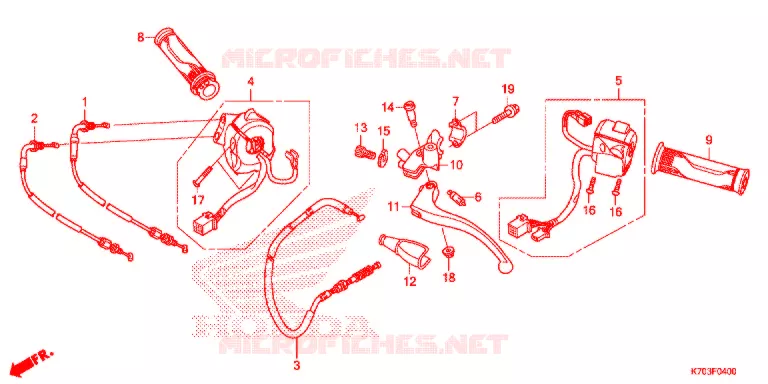 LEVIER DE GUIDON - CABLE - COMMODO Honda MOTO 190 CB 2020  CBF190WHG