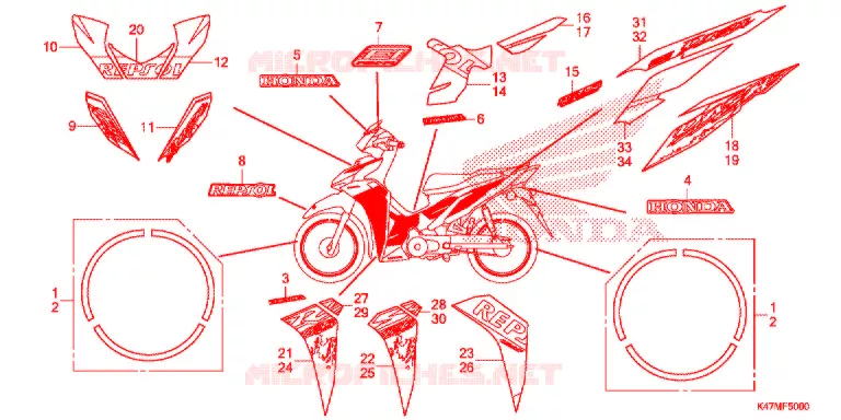 AUTOCOLLANTS Honda MOTO 125 DASH 2019  AFP125CSFK