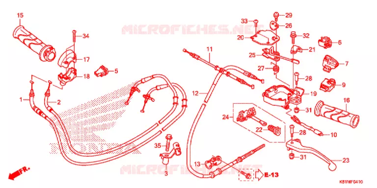 LEVIER DE GUIDON - CABLE - COMMODO Honda SCOOTER 110 BEAT 2020  ACH110CBFK